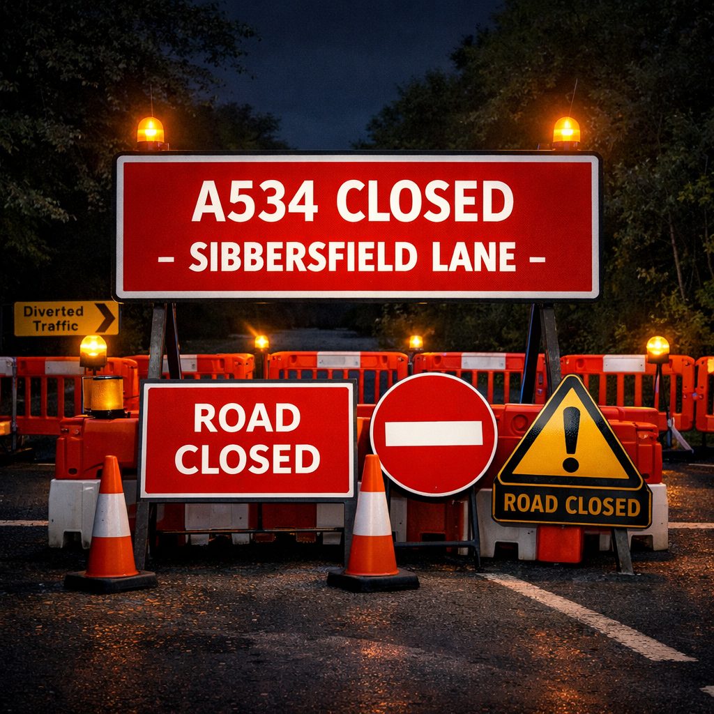 IA Generated image of a road closure on the A534