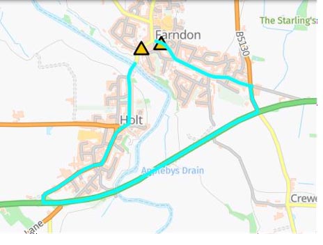 Road repair map for Farndon's High Street.