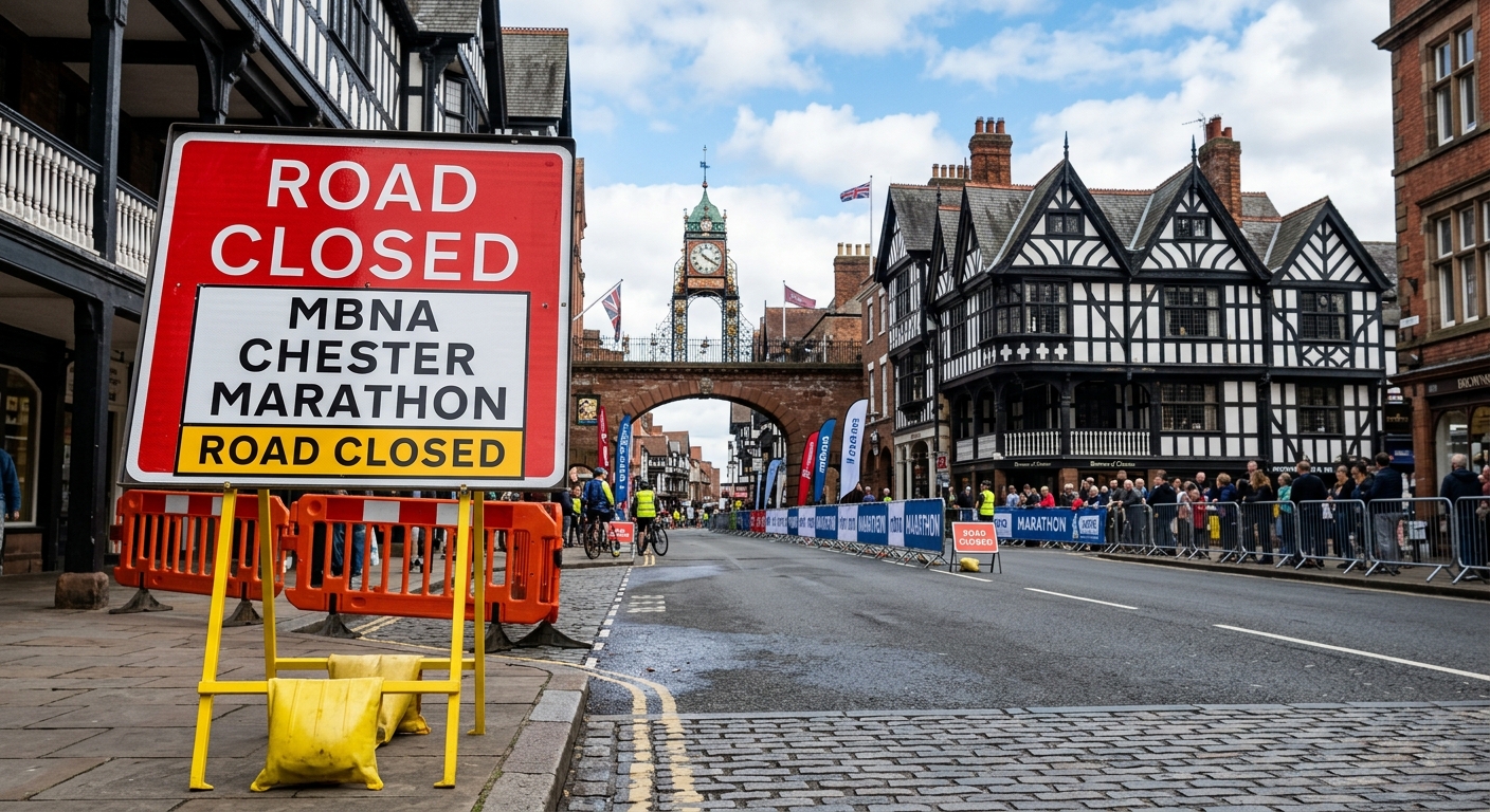 AI Generated Image of the MBNA Chester Marathon Road Sign.